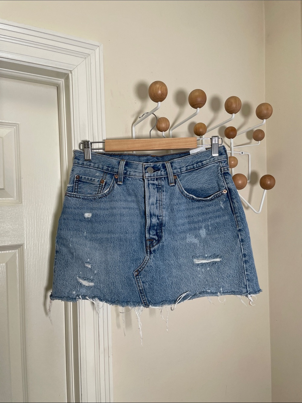 Levi's Distressed Denim Mini Skirt Light Blue 28